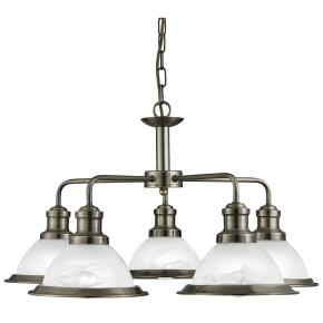 Bistro 5 Light Ceiling Pendant - Antique Brass & Glass