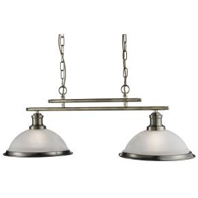 Bistro 2 Light Bar Ceiling Pendant - Antique Brass & Glass