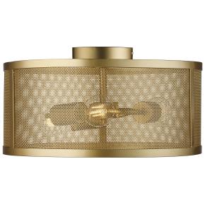 Fishnet 3 Light Drum Flush Ceiling Light - Matt Gold Mesh