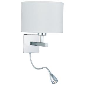 Hotel LED Dual Arm Wall Light - Chrome & Fabric Shade